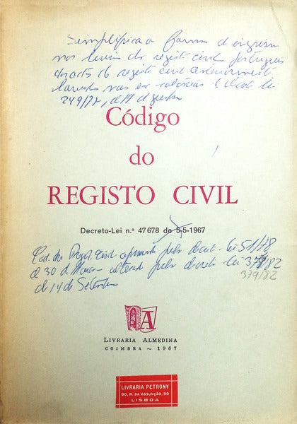 CÃ“DIGO DO REGISTO CIVIL. [ALMEDINA, 1967]