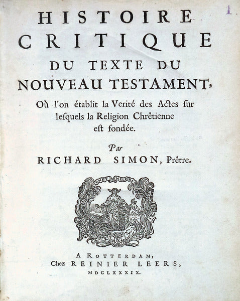 HISTOIRE CRITIQUE DU TEXTE DU NOVEAU TESTAMENT.