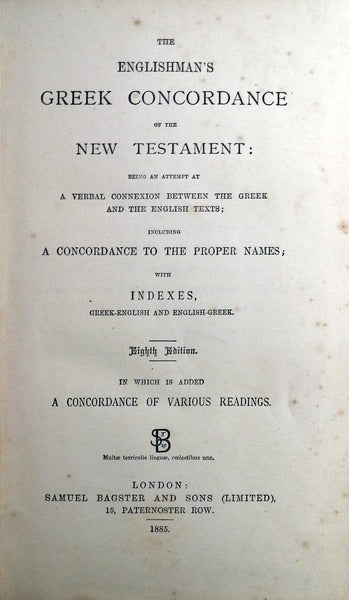 ENGLISHMAN'S (THE) GREEK CONCORDANCE OF THE NEW TESTAMENT.