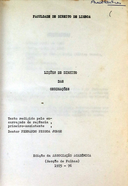 LIÃ‡Ã•ES DE DIREITO DAS OBRIGAÃ‡Ã•ES.