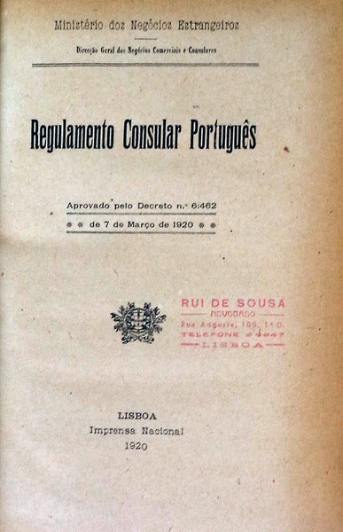 REGULAMENTO CONSULAR PORTUGUÃŠS. [COM ÃNDICE ALFABÃ‰TICO]