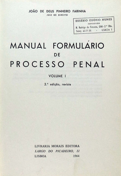 MANUAL FORMULÃRIO DE PROCESSO PENAL.