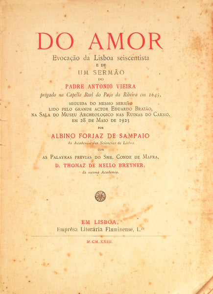 DO AMOR. EVOCAÃ‡ÃƒO DA LISBOA SEISCENTISTA.