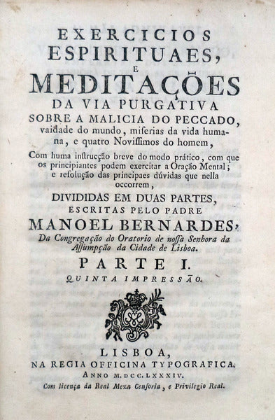 EXERCICIOS ESPIRITUAES, E MEDITAÃ‡OENS DA VIA PURGATIVA: