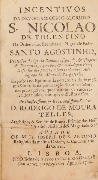 INCENTIVOS DA DEVOÃ‡AM COM O GLORIOSO S. NICOLAO DE TOLENTINO.