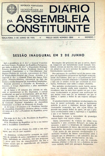 DIÃRIO DA ASSEMBLEIA CONSTITUINTE - DE JUNHO DE 1975 A ABRIL DE 1976.