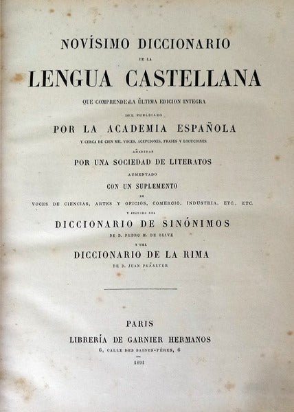 NOVÃSIMO DICCIONARIO DE LA LENGUA CASTELLANA