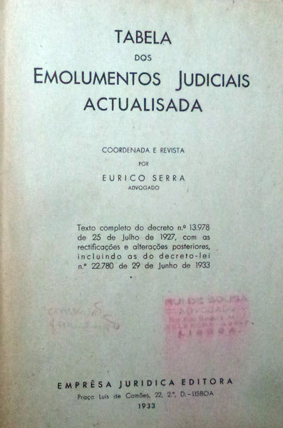 TABELA DOS EMOLUMENTOS JUDICIAIS.