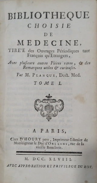 BIBLIOTHEQUE CHOISIE DE MEDECINE,