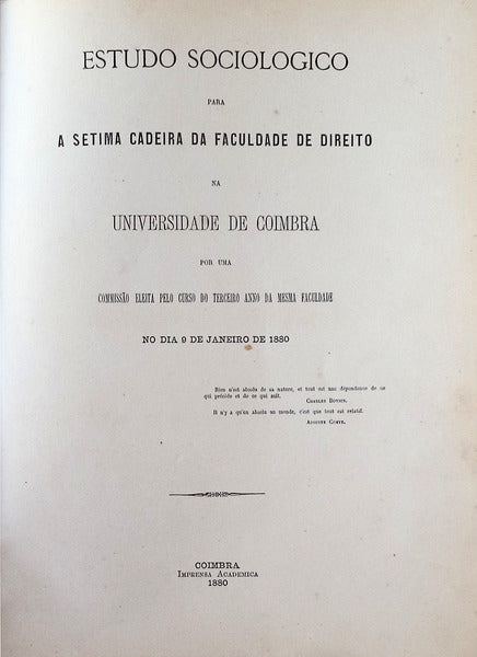 ESTUDO SOCIOLOGICO PARA SETIMA CADEIRA DA FACULDADE DE DIREITO NA UNIVERSIDADE DE COIMBRA