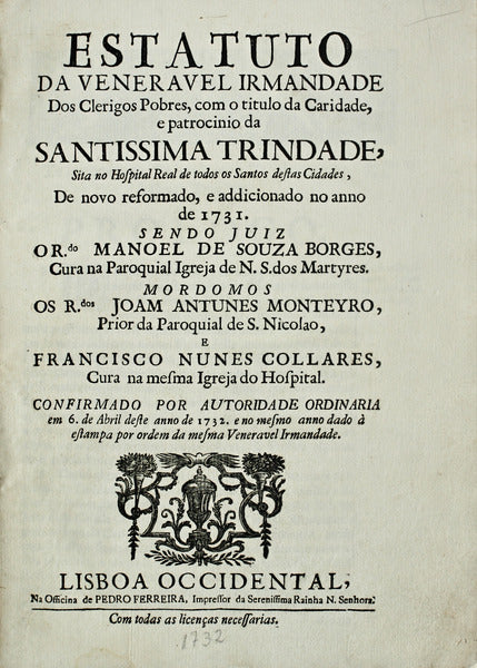 ESTATUTO DA VENERAVEL IRMANDADE Dos Clerigos Pobres,