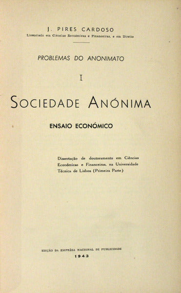 SOCIEDADE ANÃ“NIMA. ENSAIO ECONÃ“MICO.