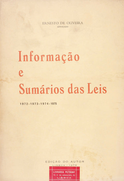 INFORMAÃ‡ÃƒO E SUMÃRIO DAS LEIS. 1972, 1973, 1974, 1975.