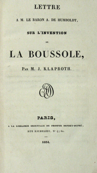 LETTRE A M. LE BARON A. DE HUMBOLDT, SUR L'INVENTION DE LA BOUSSOLE.