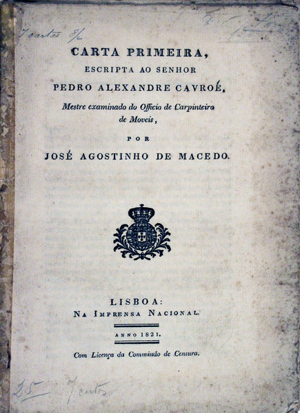 CARTA PRIMEIRA, ESCRIPTA AO SENHOR PEDRO ALEXANDRE CAVROÃ‰,