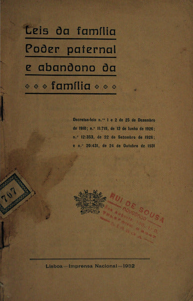 LEIS DA FAMÃLIA PODER PATERNAL E ABANDONO DA FAMÃLIA.