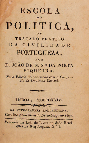 ESCOLA DE POLITICA, OU TRATADO DA CIVILIDADE PORTUGUEZA,