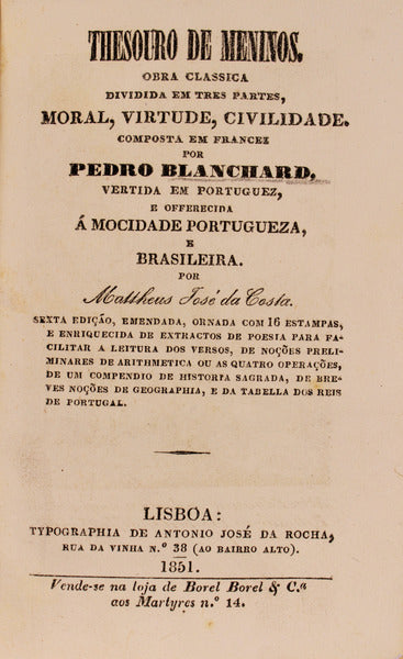 THESOURO DE MENINOS. OBRA CLASSICA DIVIDIDA EM TRES PARTES, [1851]