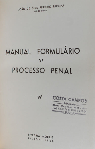 MANUAL FORMULÃRIO DE PROCESSO PENAL.