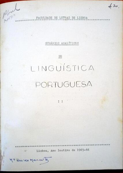 SUMÃRIOS ANALÃTICOS DE LINGUÃSTICA PORTUGUESA.