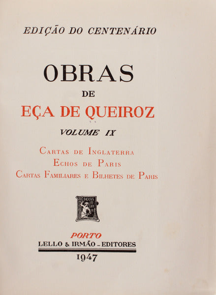 CARTAS DE INGLATERRA. ECHOS DE PARIS. CARTAS FAMILIARES E BILHETES DE PARIS.