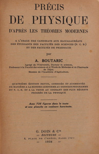PRÃ‰CIS DE PHYSIQUE D'APRÃˆS LES THÃ‰ORIES MODERNES.