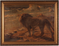 OIL ON CANVAS - LIONS. NAMIBE - 20th CENTURY.