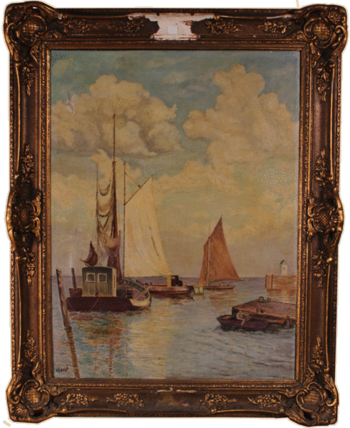 FRENCH MARINE WITH SAILING BOATS - OIL ON CANVAS - EARLY 20th CENTURY.