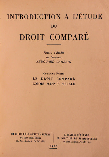 INTRODUCTION A L'Ã‰TUDE DU DROIT COMPARÃ‰ (V)