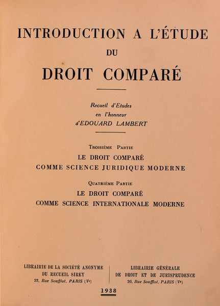 INTRODUCTION A L'Ã‰TUDE DU DROIT COMPARÃ‰ (III et IV Partie)