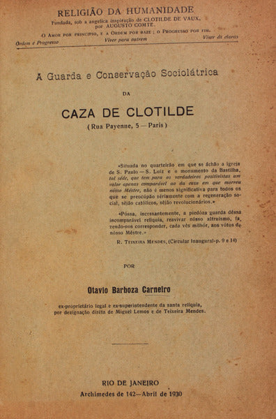 A GUARDA E CONSERVAÃ‡ÃƒO SOCIOLÃTRICA DA CAZA DE CLOTILDE.
