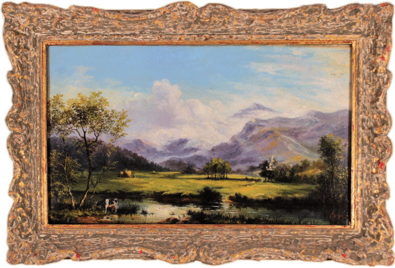 OIL ON CANVAS - ALPAGE AND RIVER SEEN SIDEWARDS - 20th Cent.