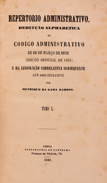 REPERTORIO ADMINISTRATIVO. DeducÃ§Ã£o Alphabetica do Codigo Administrativo.
