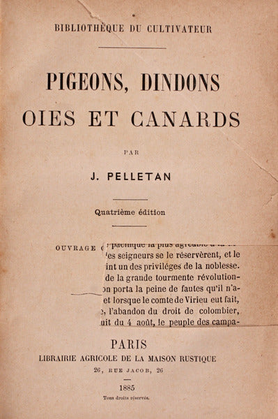 PIGEONS, DINDONS OIES ET CANARDS. [2 OBRAS DE ORNITOLOGIA]