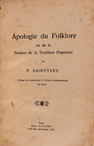 APOLOGIE DU FOLKLORE. [Com 16 Outros Artigos].