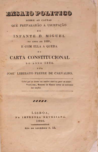 ENSAIO POLITICO SOBRE AS CAUSAS QUE PREPARARÃƒO A USURPAÃ‡ÃƒO DO INFANTE D. MIGUEL.