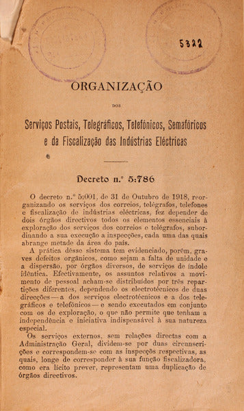 ORGANIZAÃ‡ÃƒO DOS SERVIÃ‡OS POSTAIS, TELEGRÃFICOS, TELEFÃ“NICOS, SEMAFÃ“RICOS E DA FISCALIZAÃ‡ÃƒO DAS INDÃšSTRIAS ELÃ‰CTRICAS..