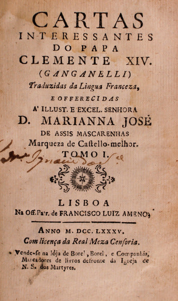 CARTAS INTERESSANTES DO PAPA CLEMENTE XIV (GANGANELLI).