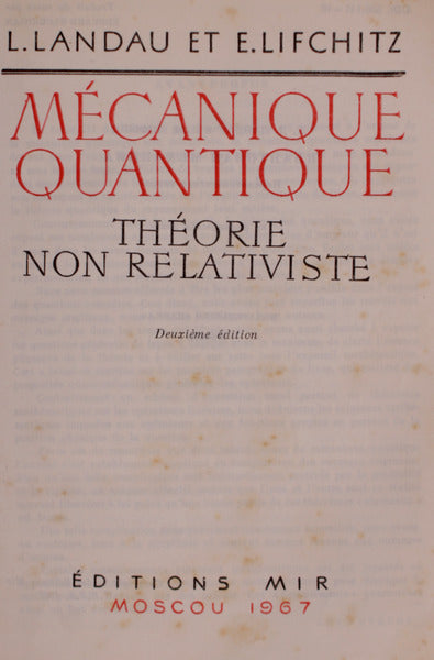 MÃ‰CANIQUE QUANTIQUE, THÃ‰ORIE NON RELATIVISTE.