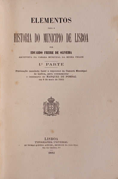 ELEMENTOS PARA A HISTORIA DO MUNICIPIO DE LISBOA.