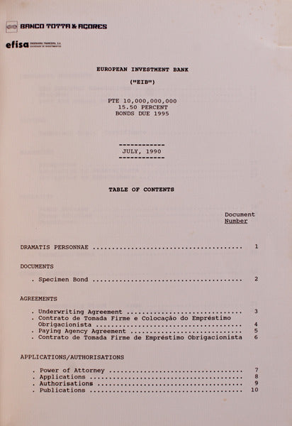 EUROPEAN INVESTMENT BANK PTE 10,000,000,000. 15.50 PERCENT. BONDS DUE 1995.