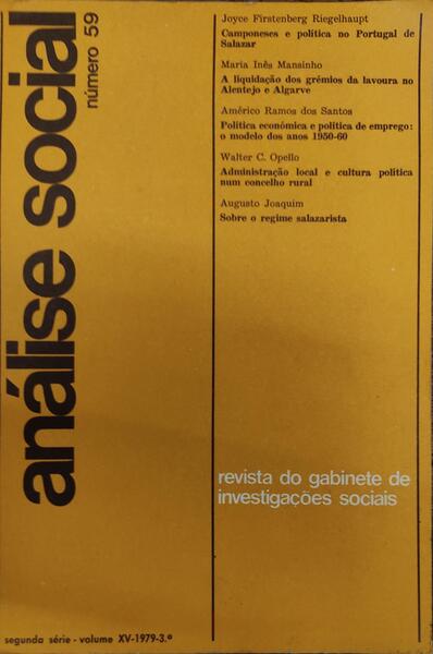 ANÃLISE SOCIAL, REVISTA DO GABINETE DE INVESTIGAÃ‡Ã•ES SOCIAIS, N.Âº 059, 1979.