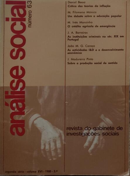 ANÃLISE SOCIAL, REVISTA DO GABINETE DE INVESTIGAÃ‡Ã•ES SOCIAIS, N.Âº 063, 1980.