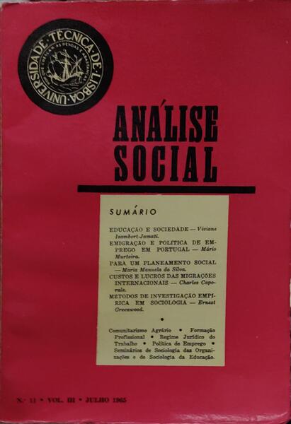 ANÃLISE SOCIAL, REVISTA DO GABINETE DE INVESTIGAÃ‡Ã•ES SOCIAIS, N.Âº 011, 1965.