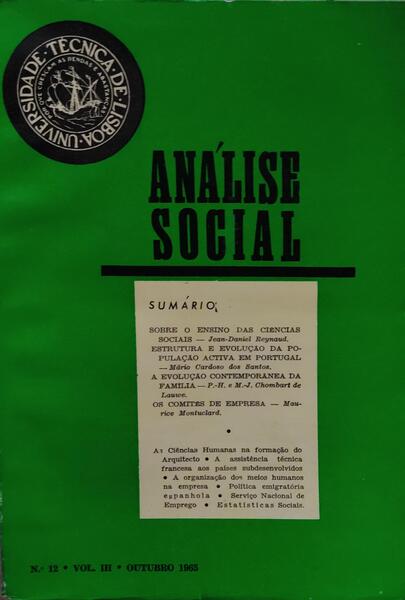 ANÃLISE SOCIAL, REVISTA DO GABINETE DE INVESTIGAÃ‡Ã•ES SOCIAIS, N.Âº 012, 1965.