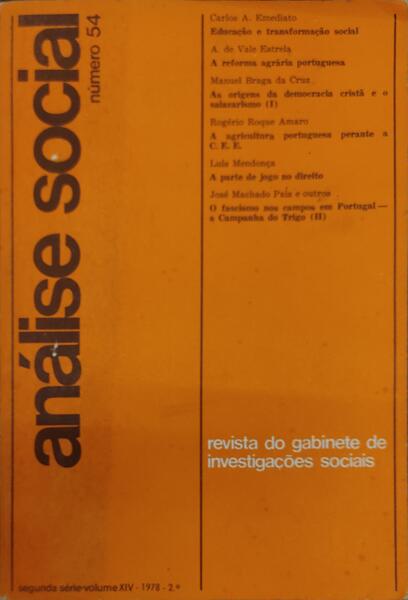 ANÃLISE SOCIAL, REVISTA DO GABINETE DE INVESTIGAÃ‡Ã•ES SOCIAIS, N.Âº 054, 1978.