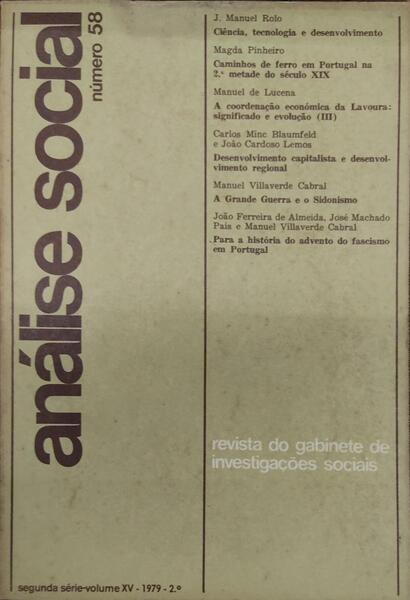 ANÃLISE SOCIAL, REVISTA DO GABINETE DE INVESTIGAÃ‡Ã•ES SOCIAIS, N.Âº 058, 1979.