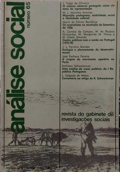 ANÃLISE SOCIAL, REVISTA DO GABINETE DE INVESTIGAÃ‡Ã•ES SOCIAIS, N.Âº 065, 1981.