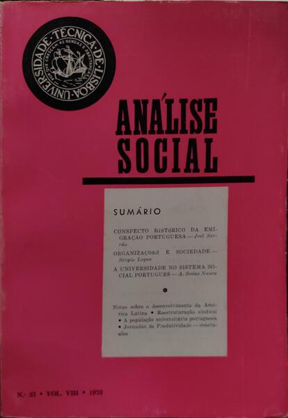 ANÃLISE SOCIAL, REVISTA DO GABINETE DE INVESTIGAÃ‡Ã•ES SOCIAIS, N.Âº 032, 1970.