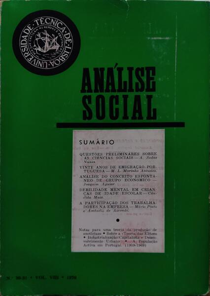 ANÃLISE SOCIAL, REVISTA DO GABINETE DE INVESTIGAÃ‡Ã•ES SOCIAIS, N.Âº 030-031, 1970.